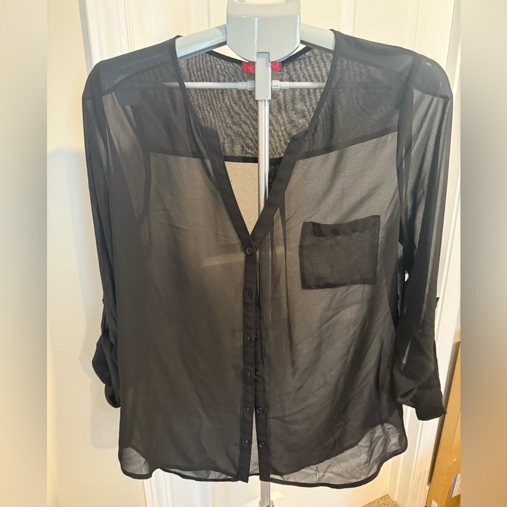⭐️ Semi- Sheer Black Button-Up Blouse